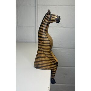 Zebra Shelf Sitter Hand Carved Wooden Kenya African‎ Folk Art